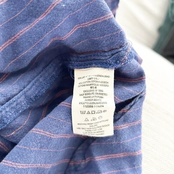 Free People Blue Striped Long Sleeve Lace-Up Linen Cotton Blend Popover Size XS - Picture 4 of 6